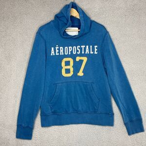 Aeropostale Mens Y2K Spell Out Sweatshirt Hoodie Size M Blue Distressed Grunge